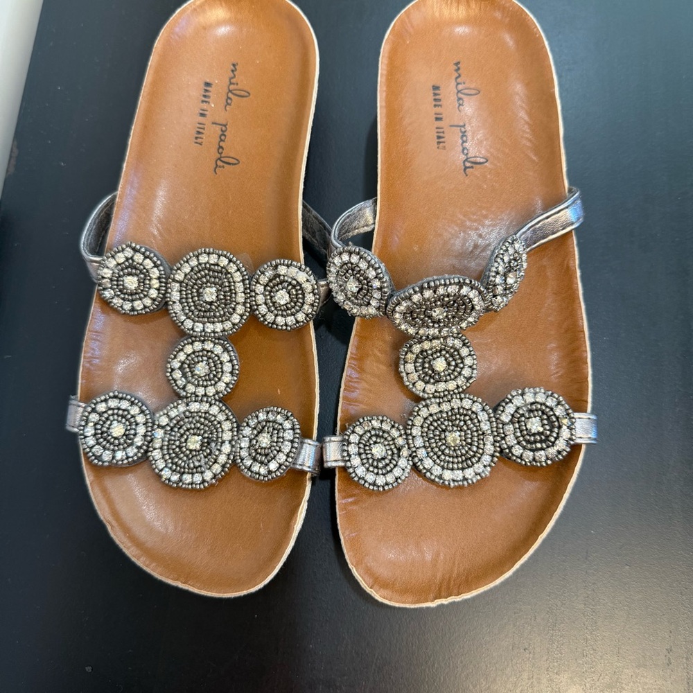 Mila Paoli Silver Sandals with Rhinestone Glamour - Picture 1 of 7
